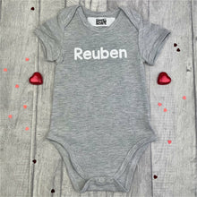 Load image into Gallery viewer, Personalised 'Name' Grey Short Sleeve Baby Romper