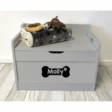 Load image into Gallery viewer, Personalised Dog / Pet Bone Design Toy Box Grey Wood