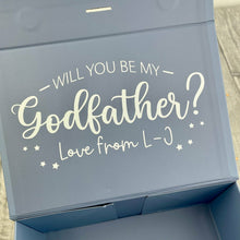 Load image into Gallery viewer, Personalised Will You Be My Godfather? Keepsake Blue Gift Box