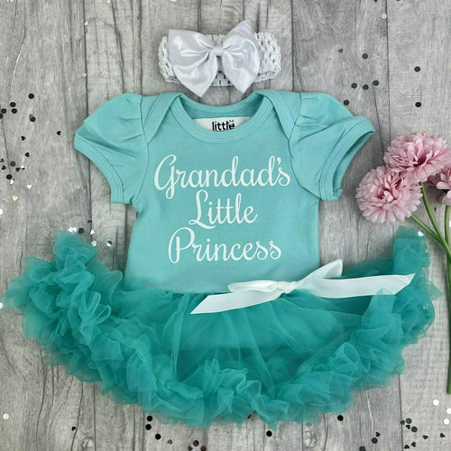 Grandad's Little Princess Baby Girl Tutu Romper With Matching Bow Headband