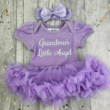 Load image into Gallery viewer, Nanny's Little Angel Personalised, Baby Girl Tutu Romper With Matching Bow Headband, Grandma / Nana