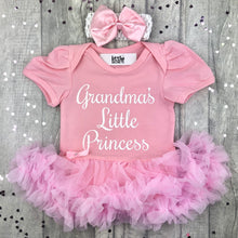 Load image into Gallery viewer, Grandma's Little Princess Baby Girl Tutu Romper With Matching Bow Headband
