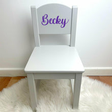 Load image into Gallery viewer, Personalised Baby Girls & Boys Curly Name, Grey Wooden Nursery Chair