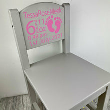 Load image into Gallery viewer, Personalised Grey Wooden Children's Chair, Newborn, Christening or Birthday Gift