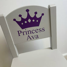 Load image into Gallery viewer, Personalised Princess Crown Chair, Light Grey Wooden Nursery, Playroom Chair, Baby Girl