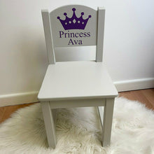 Load image into Gallery viewer, Personalised Princess Crown Chair, Light Grey Wooden Nursery, Playroom Chair, Baby Girl