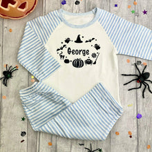 Load image into Gallery viewer, Halloween Pyjamas, Personalised Boys & Girls Stripe PJ's
