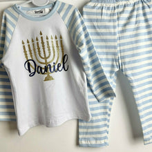 Load image into Gallery viewer, Hanukkah Menorah Pyjamas, Personalised Jewish Celebration PJ's Boys & Girls