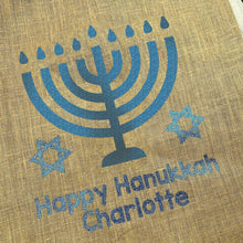 Load image into Gallery viewer, Happy Hanukkah Hessian Personalised Jewish Celebration Gift Present Sack