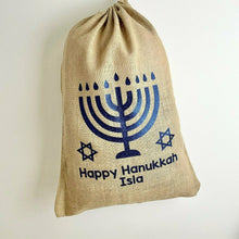 Load image into Gallery viewer, Happy Hanukkah Hessian Personalised Jewish Celebration Gift Present Sack