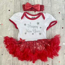 Load image into Gallery viewer, 'Happy New Year' Baby Girl Tutu Romper With Matching Bow Headband, Christmas Outfit