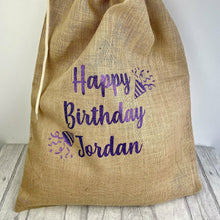 Load image into Gallery viewer, Personalised Birthday Confetti Hessian Gift Sack