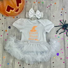 Load image into Gallery viewer, Hocus Pocus Tutu Romper with Matching Bow Headband Baby Girl Halloween Witch Outfit