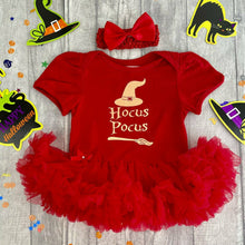 Load image into Gallery viewer, Hocus Pocus Tutu Romper with Matching Bow Headband Baby Girl Halloween Witch Outfit