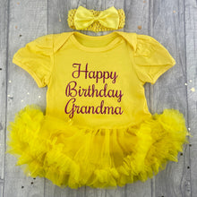 Load image into Gallery viewer, Happy Birthday Grandma Baby Girl Tutu Romper With Matching Bow Headband, Dark Pink Glitter Design - Little Secrets Clothing