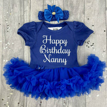 Load image into Gallery viewer, Happy Birthday Grandad Baby Girl Tutu Romper With Matching Bow Headband, White Glitter Design