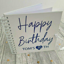 Load image into Gallery viewer, Personalised Happy Birthday White Scrapbook with Navy Blue Design