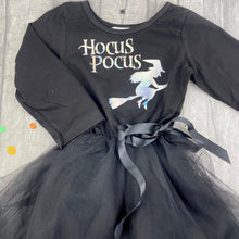 Load image into Gallery viewer, Hocus Pocus Girls Witch Dress, Halloween Long Sleeve Black Tutu Dress
