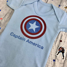Load image into Gallery viewer, Personalised Captain America Superhero Baby Boy Romper