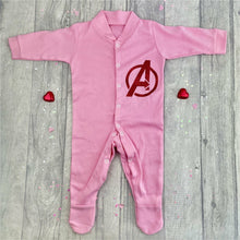 Load image into Gallery viewer, Baby Girl Or Boy Superhero Avengers Logo Blue Sleepsuit Blue Pink