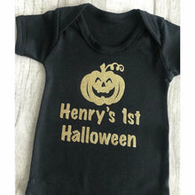 Load image into Gallery viewer, Personalised Baby Boys '1st Halloween' Pumpkin Short Sleeve Romper