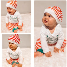 Load image into Gallery viewer, Babies Personalised First Christmas Long Sleeve White Romper Set With Pants and Hat