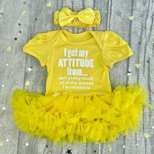 Load image into Gallery viewer, 'I Get My Attitude From All Of The Women I'm Related To' Baby Girl Tutu Romper With Matching Bow Headband