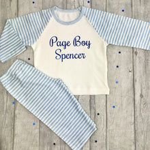 Load image into Gallery viewer, Personalised Page Boy Wedding Blue and White Boys Pyjamas