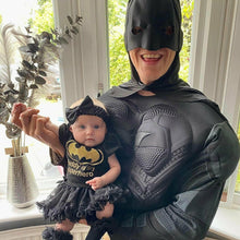 Load image into Gallery viewer, Baby Girl Batman Tutu Romper, Daddy is my Superhero, gold design