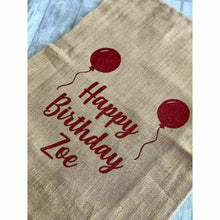 Load image into Gallery viewer, Personalised Happy Birthday Balloons Large Present Hessian Sack - Little Secrets Clothing