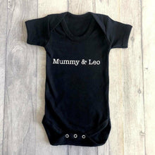 Load image into Gallery viewer, Mummy & Baby name romper suit. So cute would make a cute outfit for Mother's Day! Personalise by leaving the name you require in the box provided. If you would like Daddy, Grandma or Auntie instead please leave this in the name box too and leave a note!