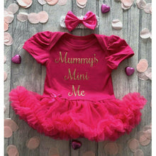 Load image into Gallery viewer, Mummy's Mini Me tutu romper suit with headband gold text