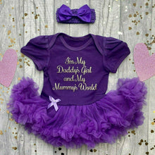 Load image into Gallery viewer, I'm My Daddy's Girl And My Mummy's World Baby Girl Tutu Romper With Matching Bow Headband - Little Secrets Clothing