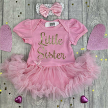 Load image into Gallery viewer, 'Little Sister' Baby Girl Tutu Romper With Matching Bow Headband