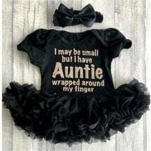 Load image into Gallery viewer, I may be small but I have Auntie wrapped around my finger baby girl tutu romper
