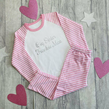 Load image into Gallery viewer, Big Sister Personalised Name Pink and White Stripe Girls Pyjamas