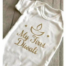 Load image into Gallery viewer, Baby short sleeve 1st Hindu Diwali Celebration romper