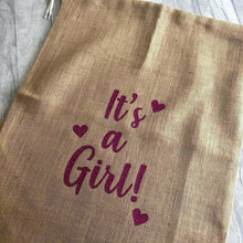 Load image into Gallery viewer, It's a Girl / Boy New Born Baby Presents Hessian Gift Sack - Little Secrets Clothing