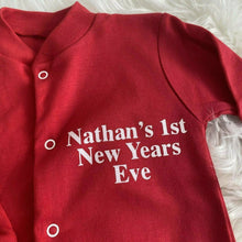 Load image into Gallery viewer, Personalised Babies 1st New Years Eve Red Full Baby Suit, White Glitter Text, Christmas - Little Secrets Clothing