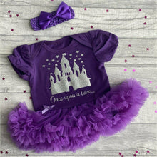 Load image into Gallery viewer, Disney Castle Once Upon A Time Baby Girl Tutu Romper With Matching Bow Headband