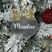 Load image into Gallery viewer, Personalised Christmas Bauble with Glitter Bow, Flat Christmas Decoration