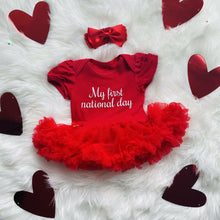 Load image into Gallery viewer, 'My First National Day' Baby Girl Tutu Romper With Matching Bow Headband