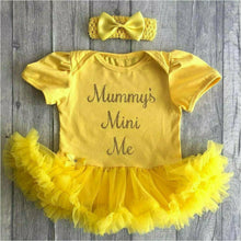 Load image into Gallery viewer, Mummy's Mini Me tutu romper suit with headband gold text