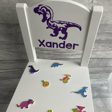 Load image into Gallery viewer, Personalised T-Rex Dinosaur White Wooden Toddler Chair, Boys Chair