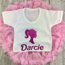 Load image into Gallery viewer, Personalised Barbie Themed Outfit Set, White T-Shirt & Boutique Tutu Skirt - Little Secrets Clothing