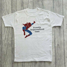 Load image into Gallery viewer, Personalised Spider Man T-Shirt Friendly Neighbourhood Superhero Boy's White Top