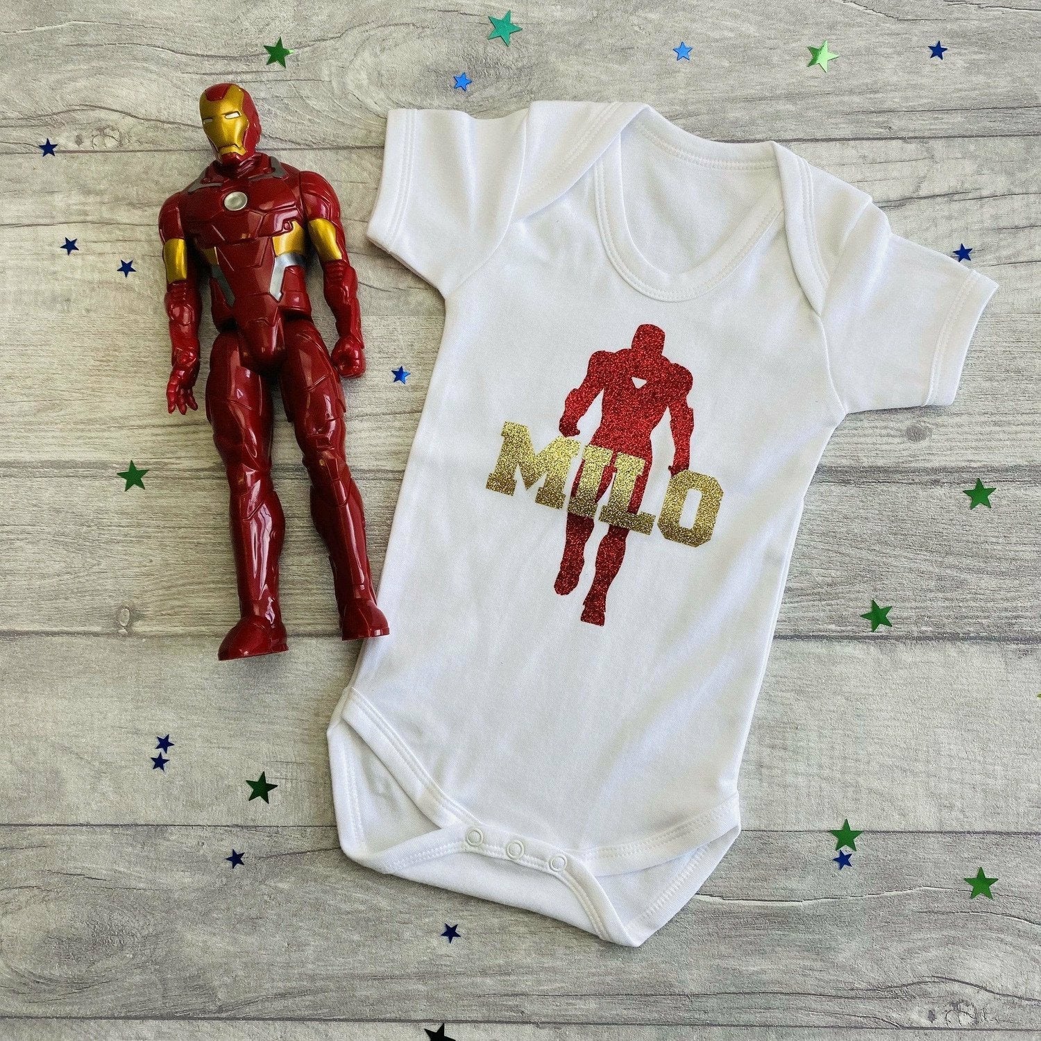 Personalised Iron Man Baby Boy Romper Marvel Superhero