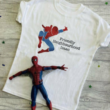 Load image into Gallery viewer, Personalised Spider Man T-Shirt Friendly Neighbourhood Superhero Boy's White Top