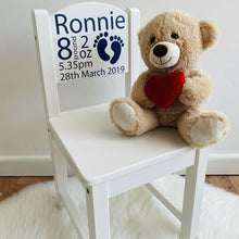 Load image into Gallery viewer, Personalised White Wooden Children's Chair, Newborn, Christening or Birthday Gift