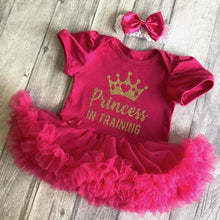 Load image into Gallery viewer, Princess in Training baby girl tutu romper